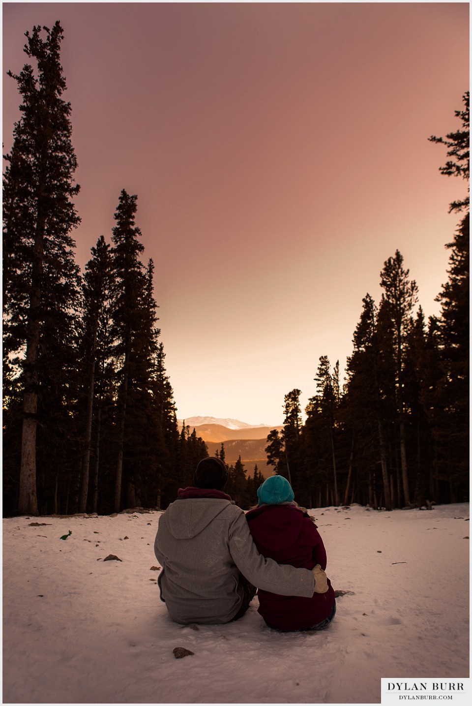 colorado mountain winter sunset engagement photos