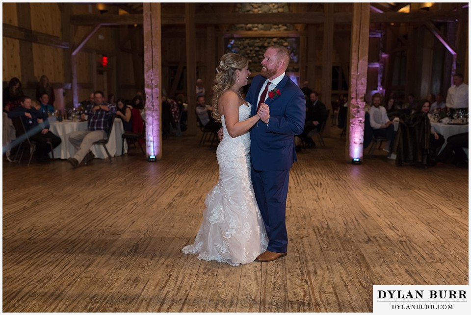 devils thumb ranch wedding in winter first dance