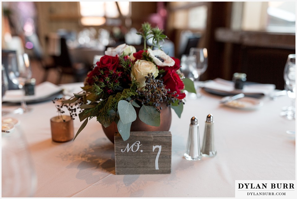 devils thumb ranch wedding in winter reception table setting