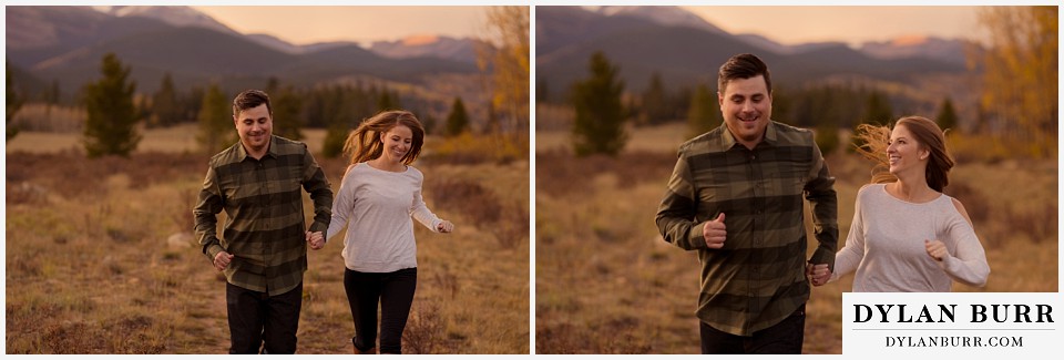 colorado mountains fall engagement photo session running happy
