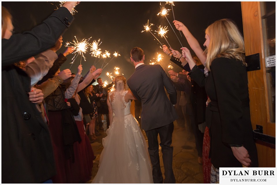 the lodge at sunspot wedding fall mountain wedding winter park reception party sparkler exit