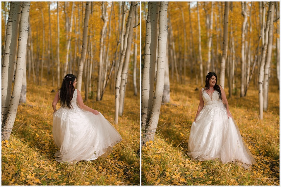 adventure elopement western colorado dancing in the fall aspen trees