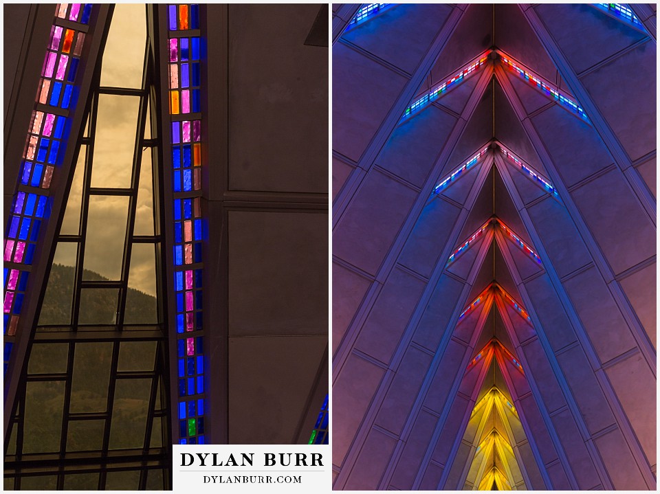air force academy wedding inside the cadet chapel with all the stained glass