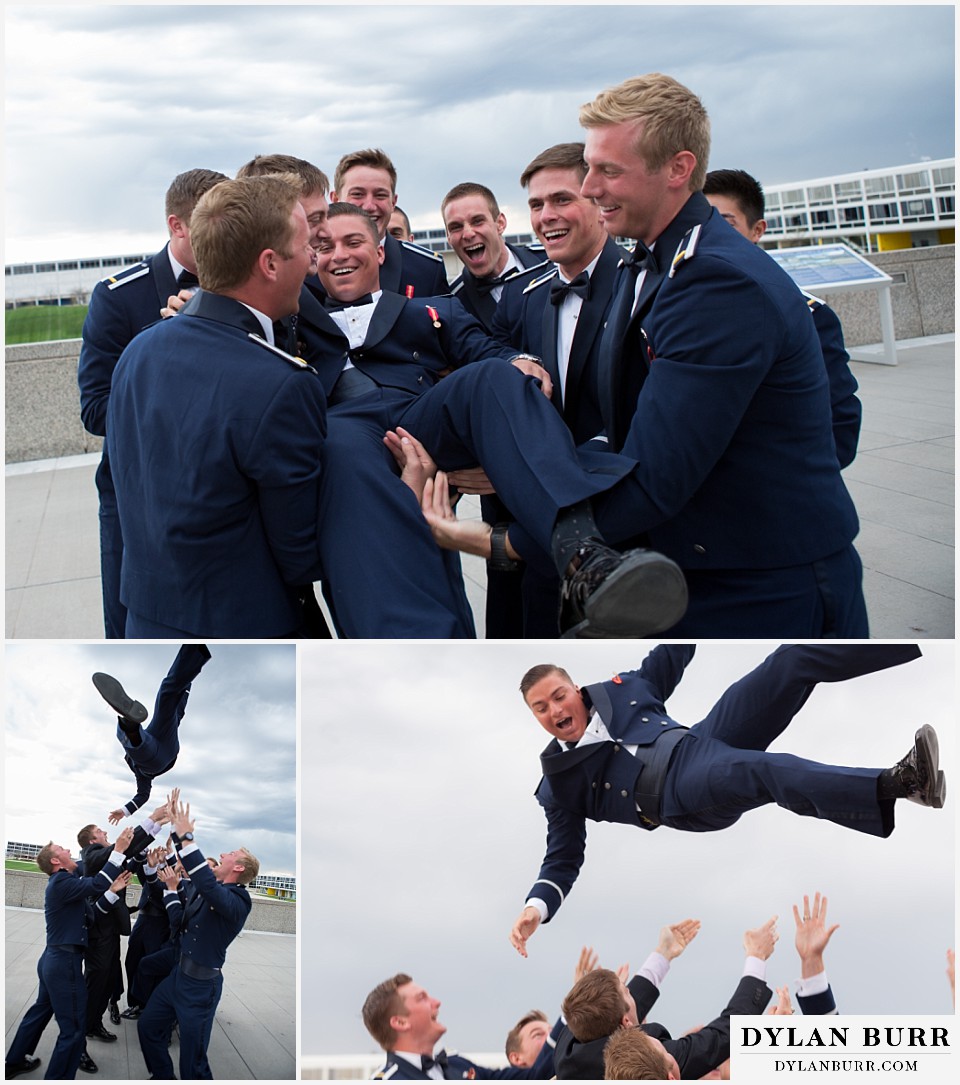 air force academy wedding fun groomsmen photos