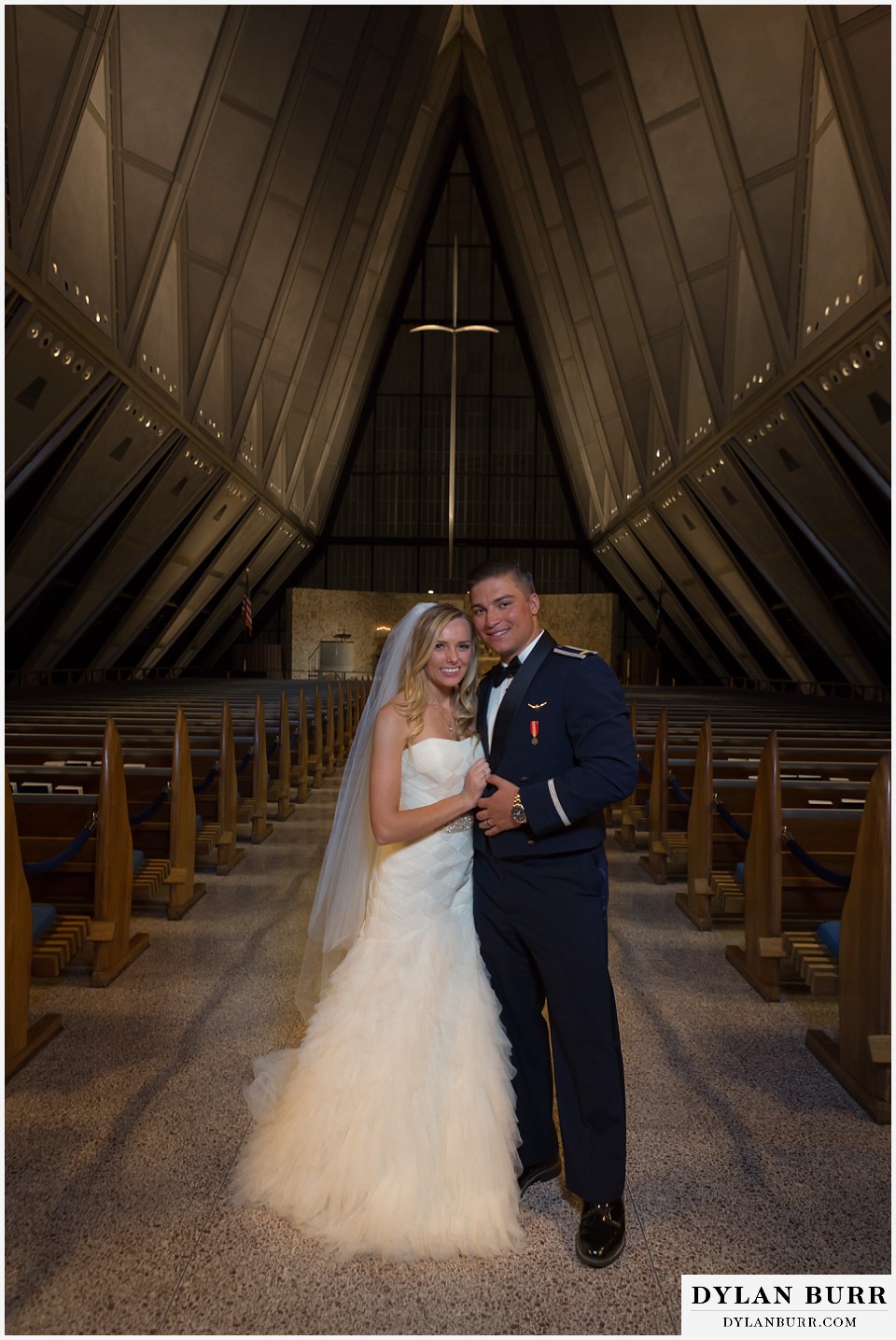air force academy wedding bride and groom in cadet chapel