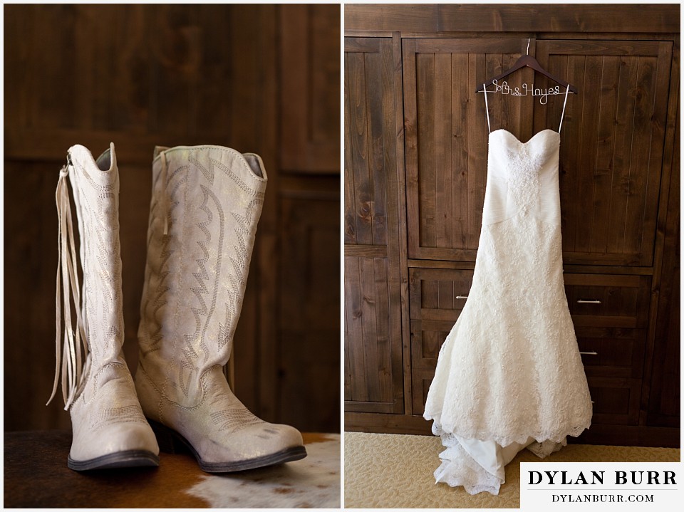 aspen colorado mountain wedding brides wedding dress and boots