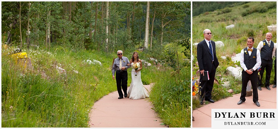 aspen colorado mountain wedding bride and father walking down aisle