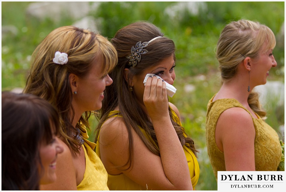 aspen colorado mountain wedding bridesmaids tearing up