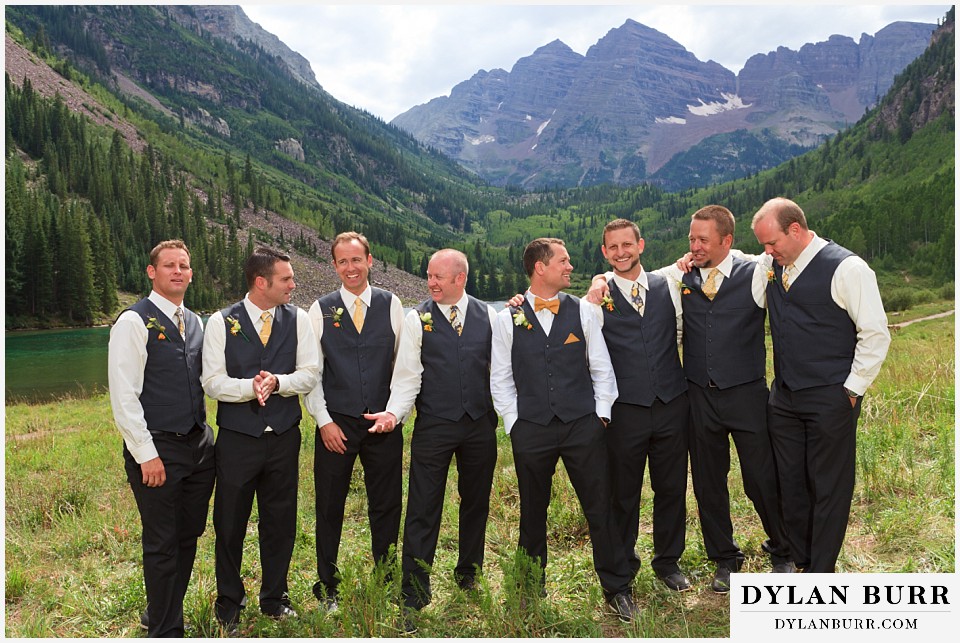aspen colorado mountain wedding groom and groomsmen