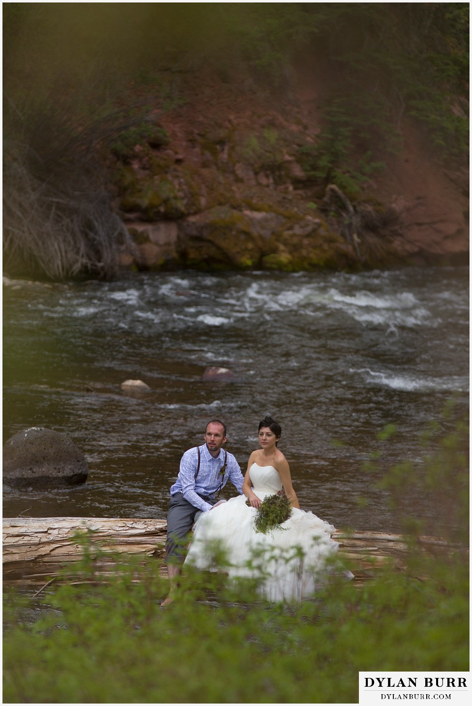 aspen wedding elopement bride and groom looking down river