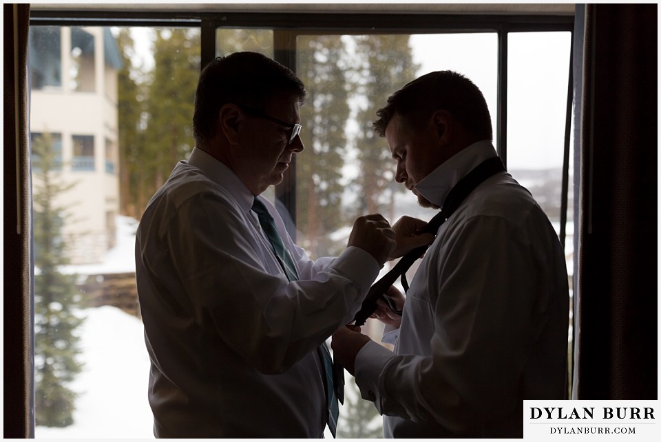 breckenridge nordic center wedding colorado mountain wedding photographer groom and father getting ready