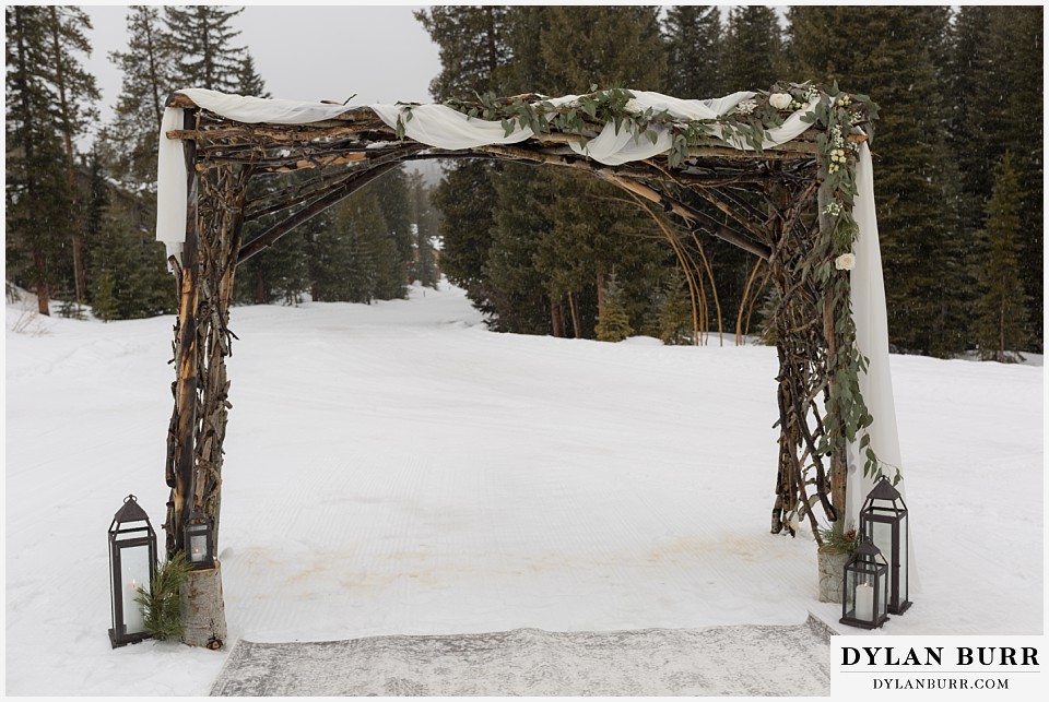 breckenridge nordic center wedding colorado mountain wedding photographer wedding arbor with lanterns