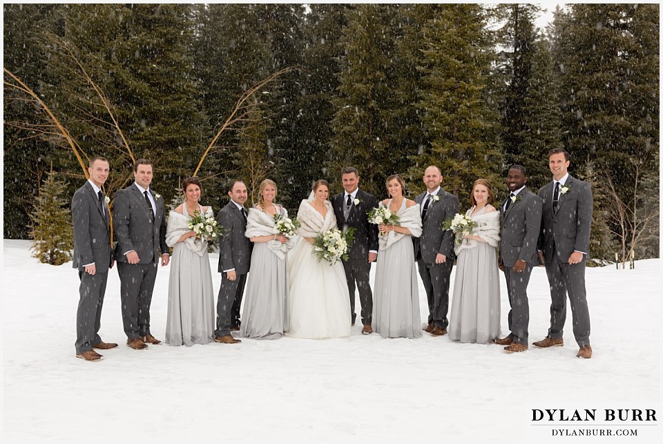 breckenridge nordic center wedding colorado mountain wedding photographer winter wedding bridal party