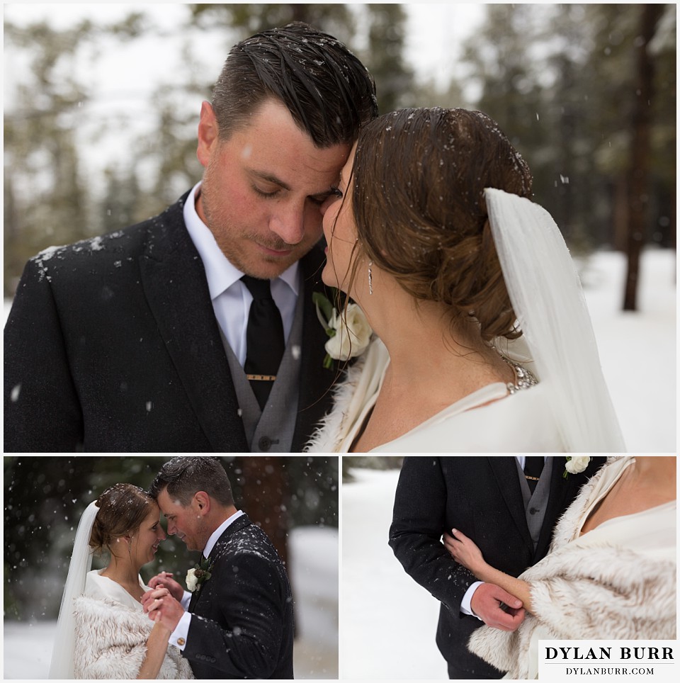breckenridge nordic center wedding colorado mountain wedding photographer couple alone with falling snow