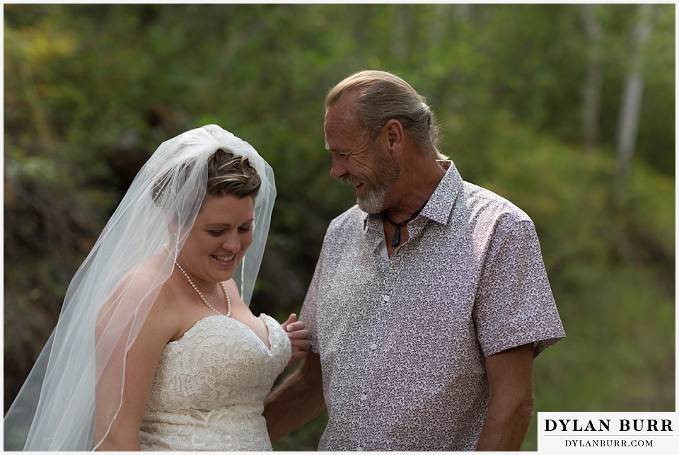 buford lodge wedding buford colorado meeker happy bride and father first look with dad