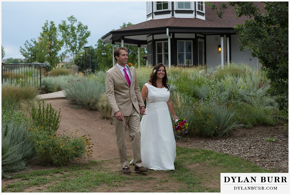 chatfield farms wedding botanic gardens bride and groom walking into reception