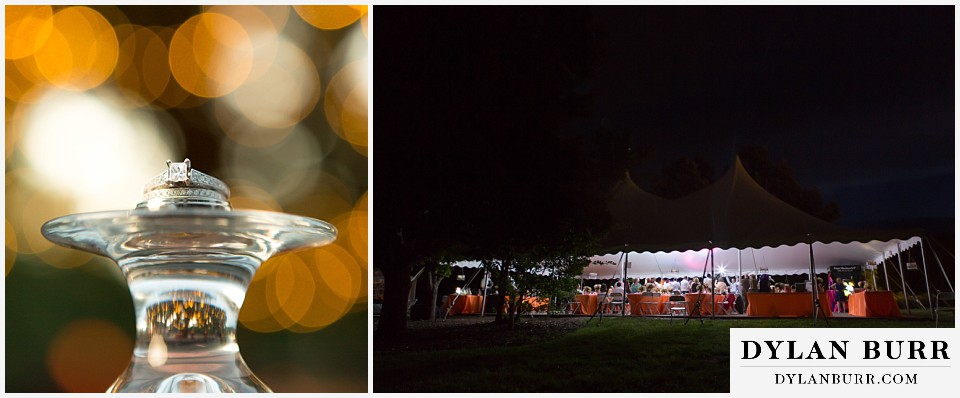 chatfield farms wedding botanic gardens wedding rings and reception tent at night