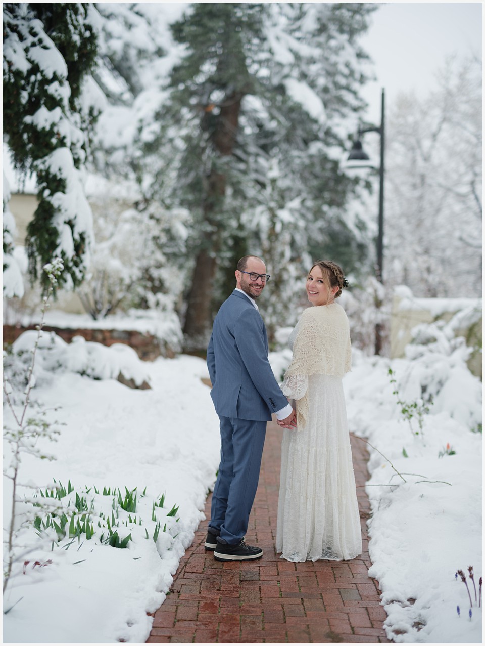 chautauqua community house wedding newlywed snowy spring wedding