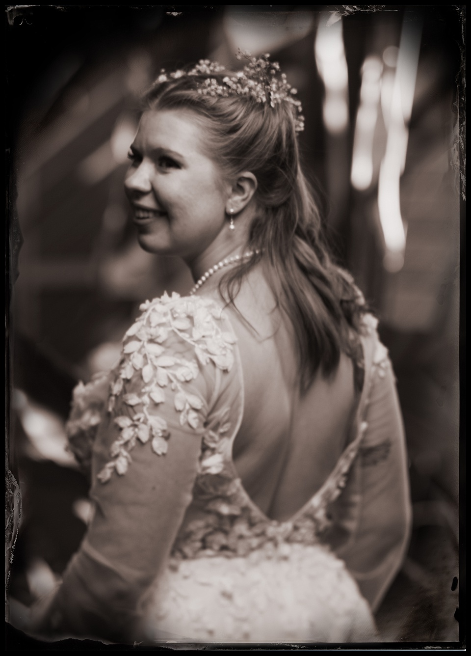 tintype of the bride alone at her wedding