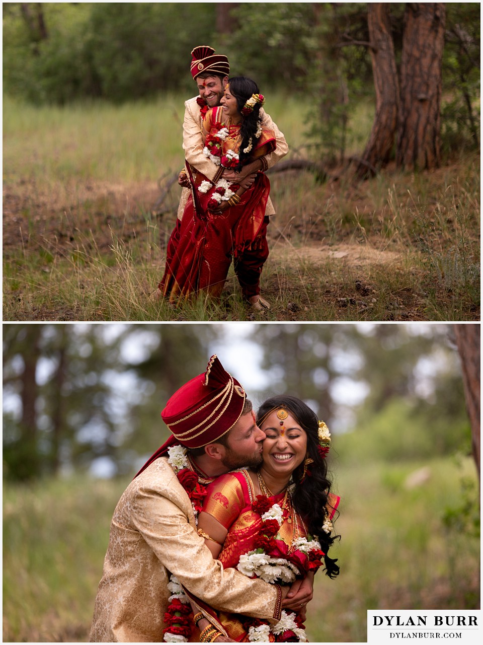 cielo at castle pines wedding colorado mountain wedding groom runs up to hindu bride to surprise her