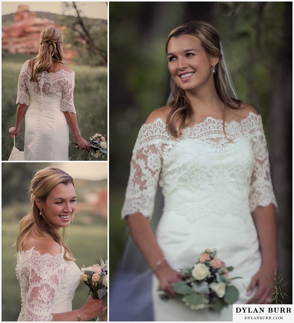outdoor colorado bridal session wedding dress with lace shrug