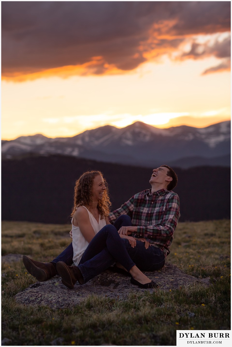 colorado mountain enagagement photo session couple laughing super hard