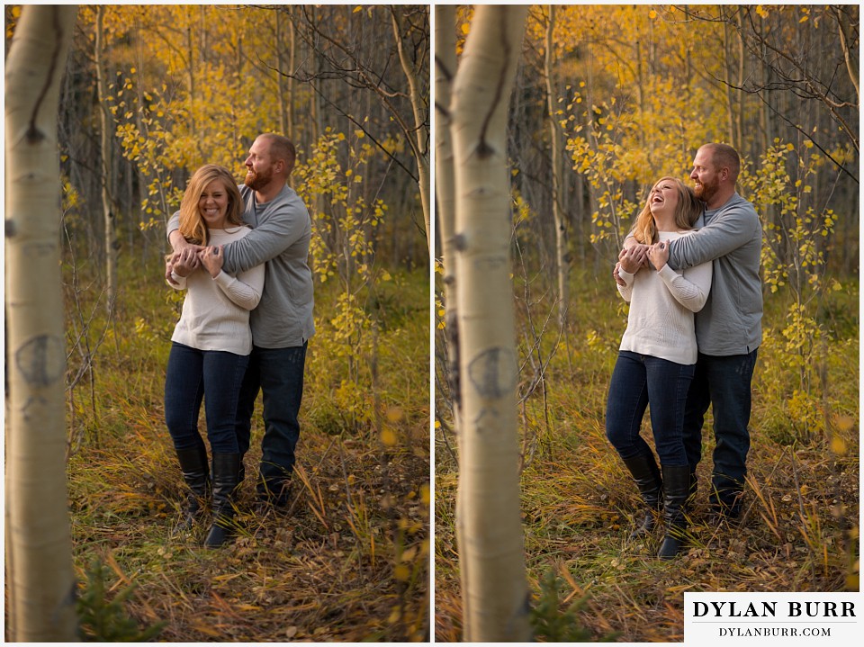 colorado mountain engagement session laughter