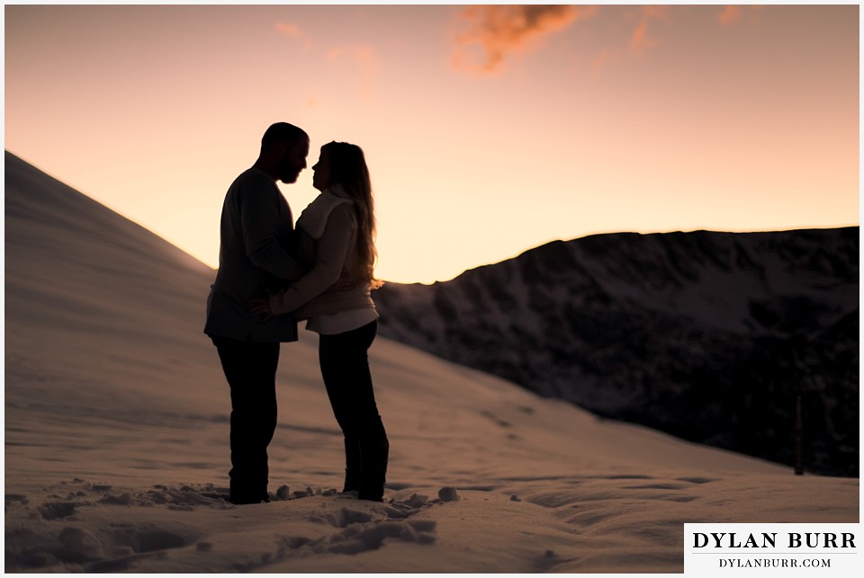 colorado mountain engagement session sunset silhouette