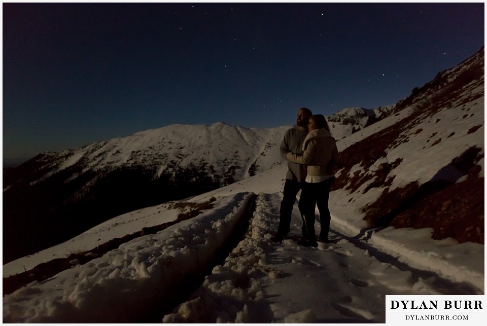 colorado mountain engagement session mountain top at night with stars