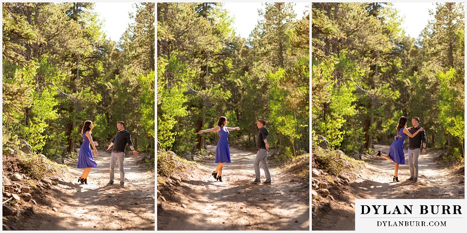 colorado mountain enagagement photos bride showing off her best dance moves