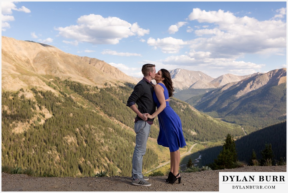 colorado mountain enagagement photos kissing on high mountain pass