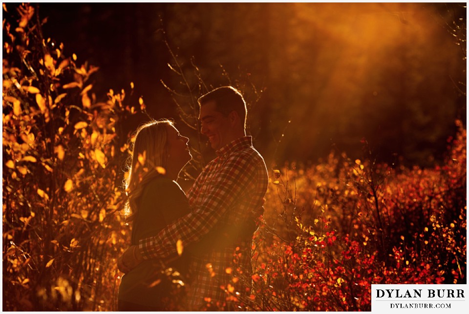 colorado mountain engagement session sunset fall leaves