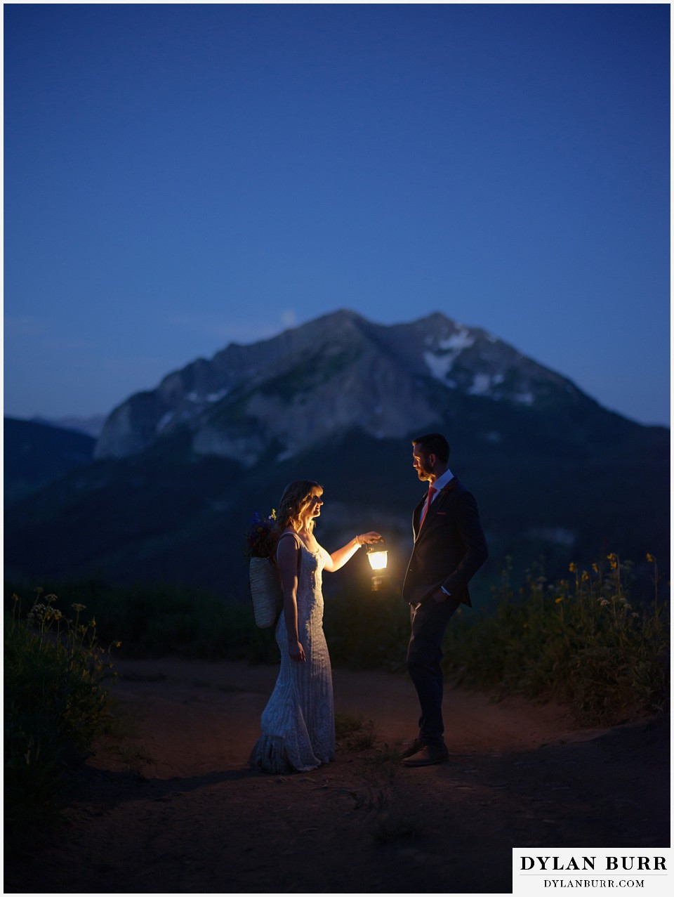crested butte wedding elopement couple hiking in mountains at sunrise