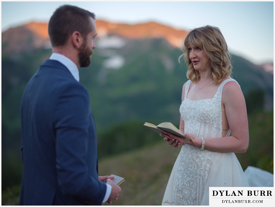 crested butte wedding elopement bride reading her vows