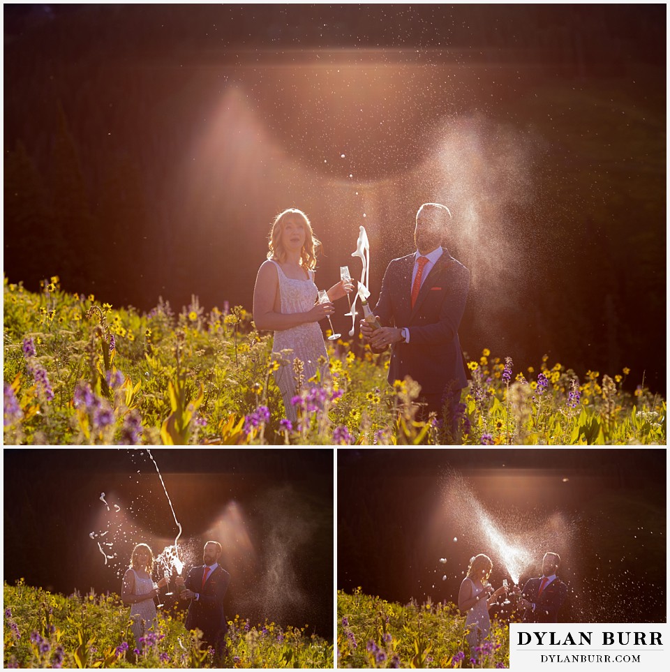 crested butte wedding elopement popping champagne at sunrise