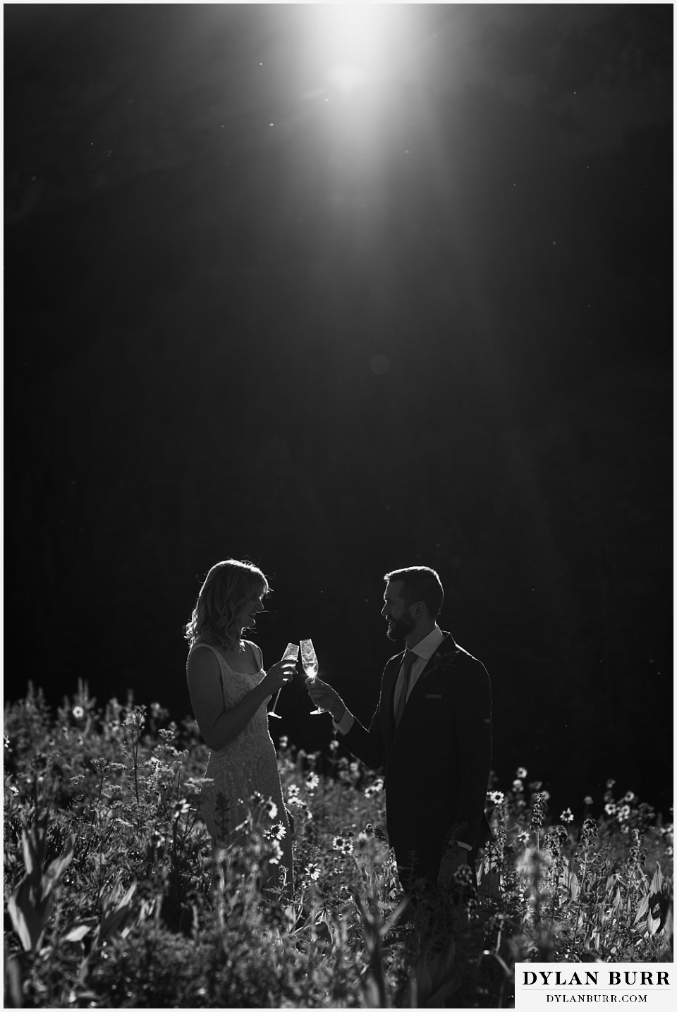 crested butte wedding elopement black and white mountain champagne toast