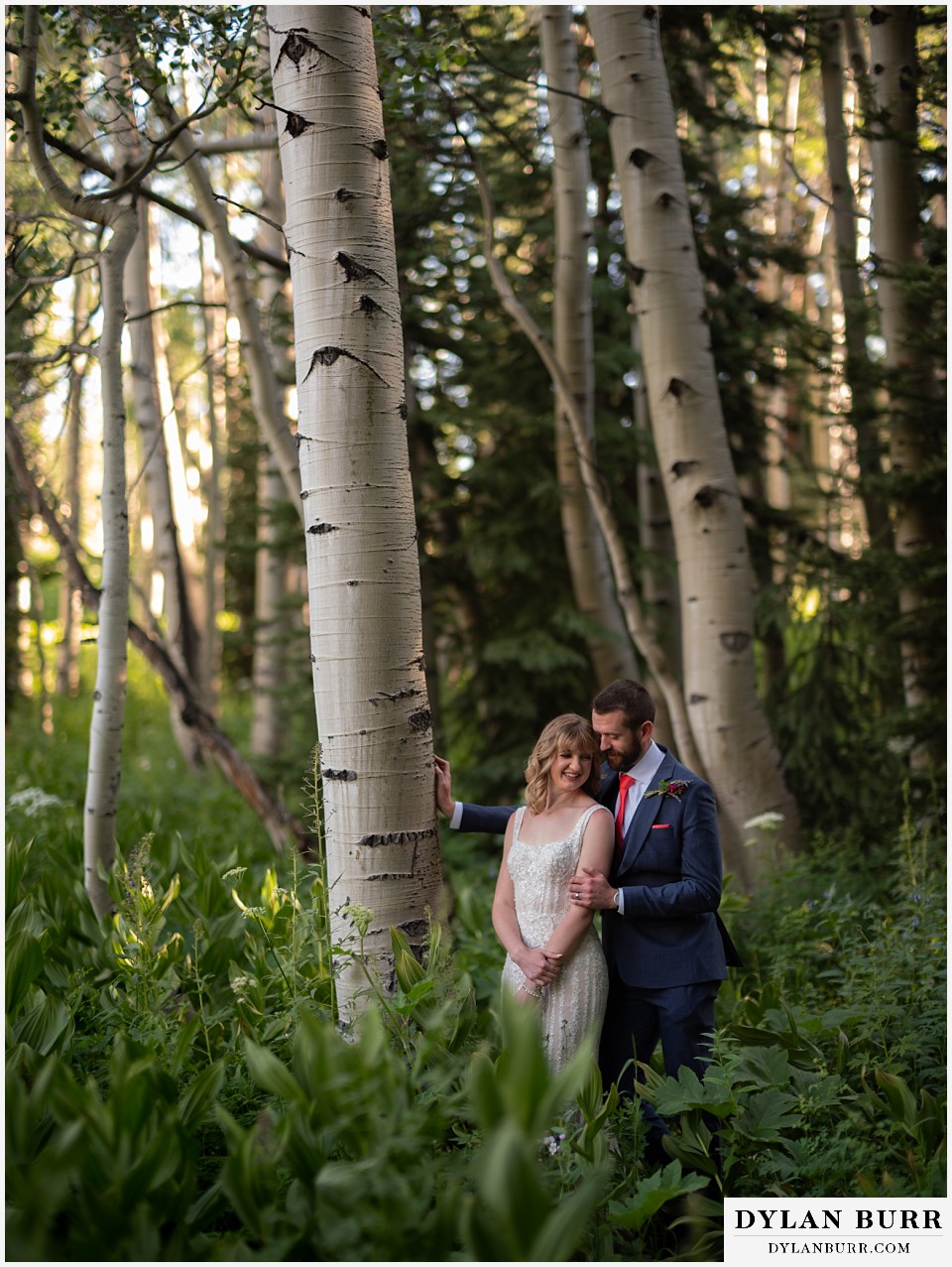 crested butte wedding elopement newlywed couple in aspen trees