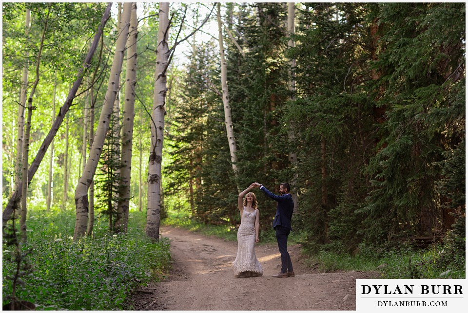 crested butte wedding elopement dancing in a mountain road