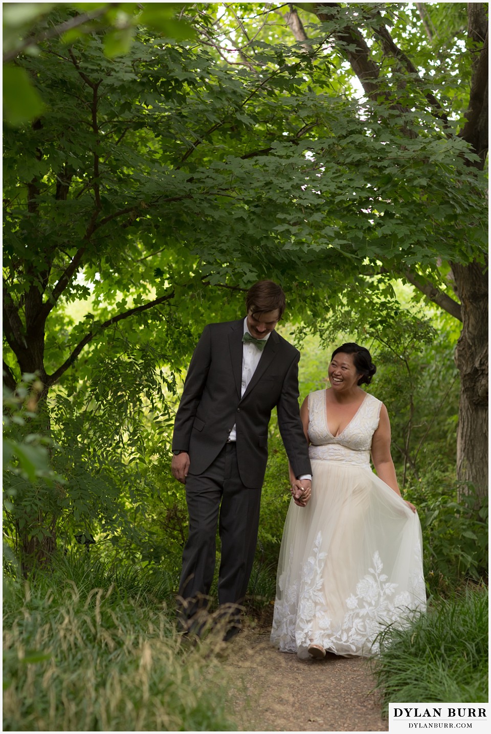 denver botanic gardens wedding colorado woodland mosaic bride groom walking together