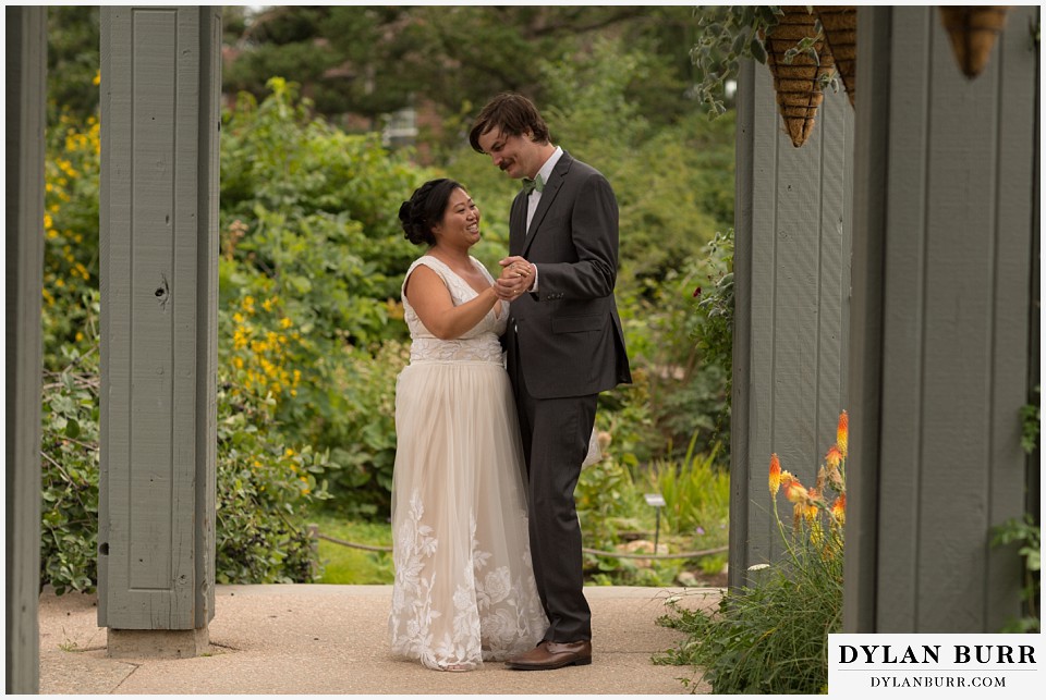 denver botanic gardens wedding colorado woodland mosaic bride groom dancing together