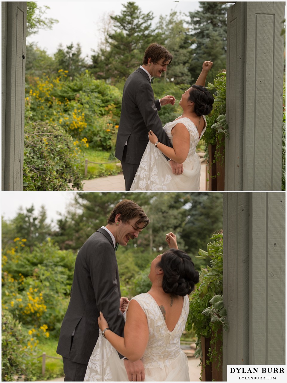 denver botanic gardens wedding colorado woodland mosaic bride groom singing together