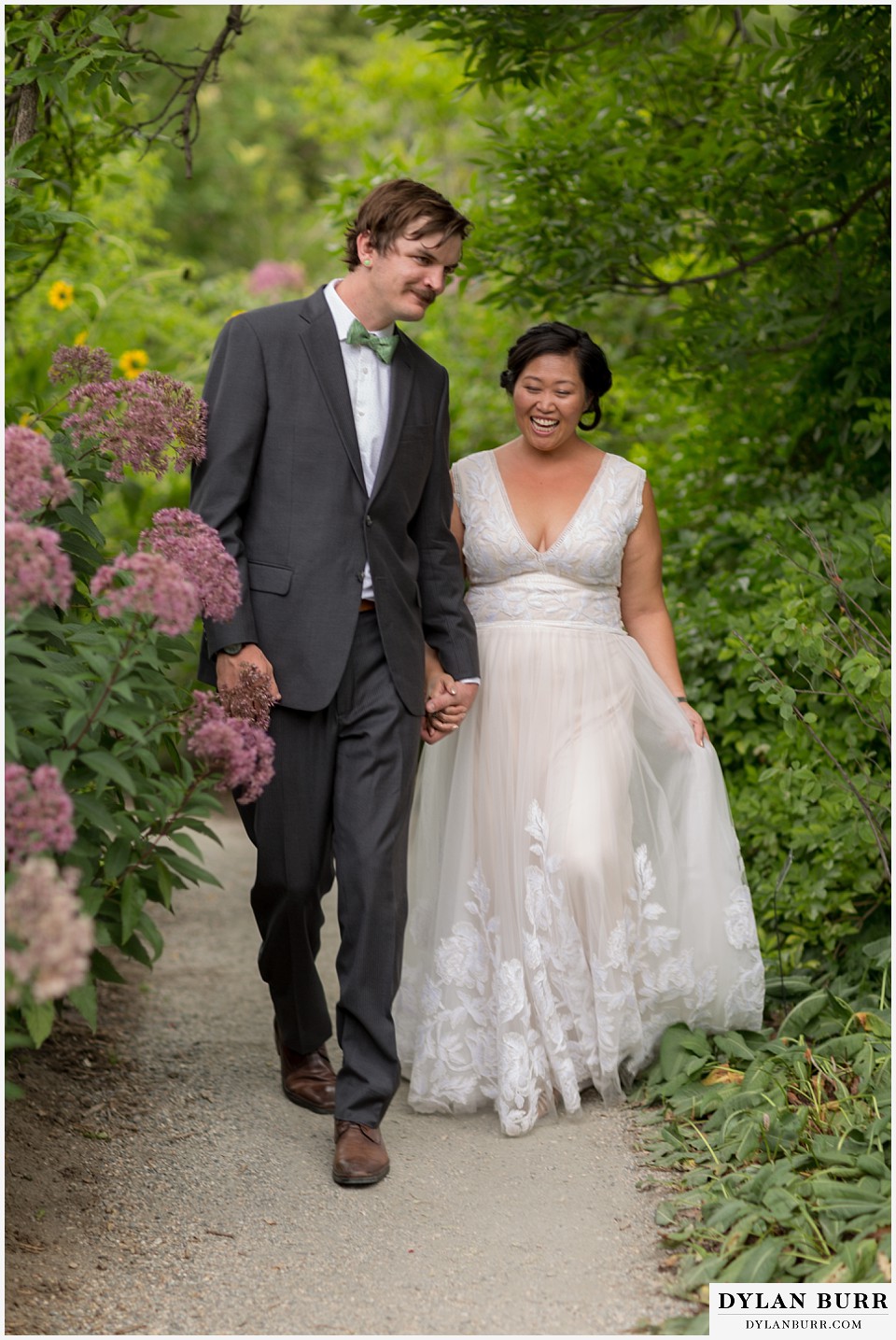 denver botanic gardens wedding colorado woodland mosaic bride groom bird and bees walking path