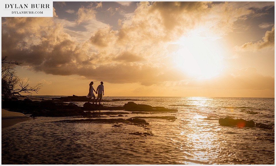 destination beach wedding sunset holding hands turks caicos