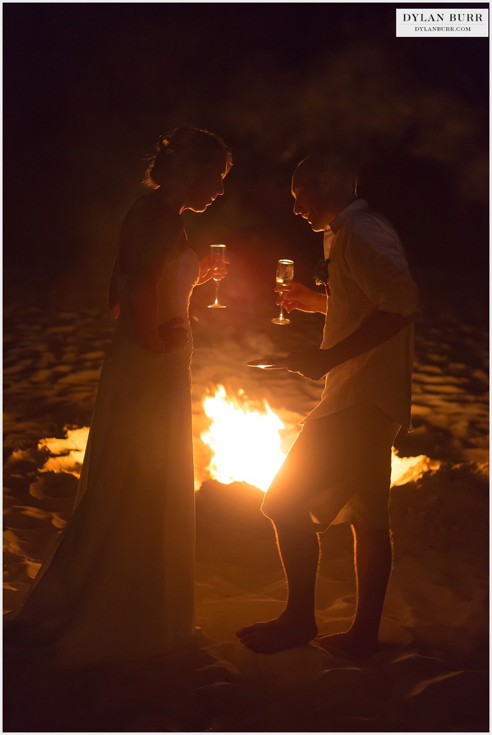 destination beach wedding along the fire bonfire turks caicos