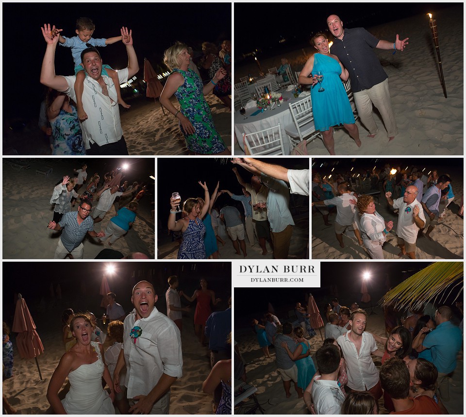 destination beach wedding party dancing turks caicos