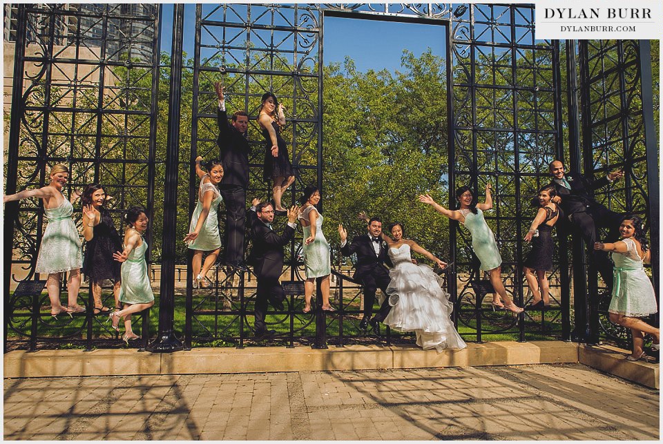 millenium park chicago wedding fun bridal party photos