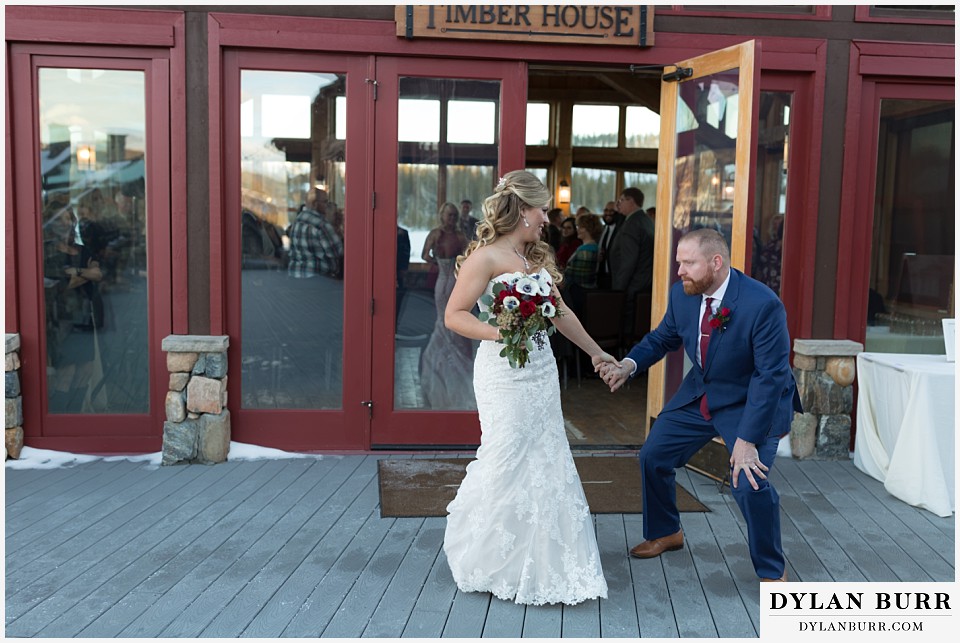 devils thumb ranch wedding in winter ceremony timber house celebration