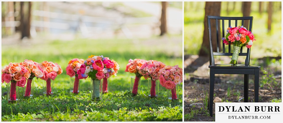 devils thumb ranch wedding bouquets colorful pink red and orange flowers
