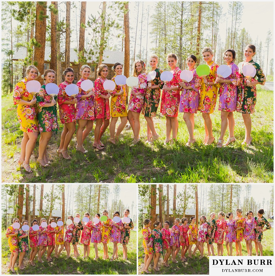 devils thumb ranch wedding all bridesmaids in colorful flower print robes