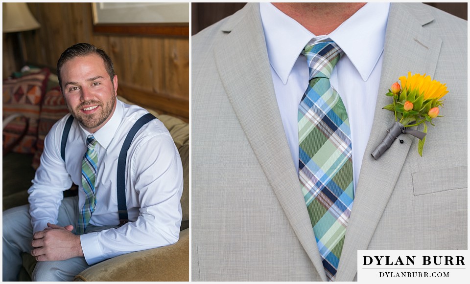 devils thumb ranch wedding groom portrait and close up details